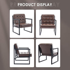 COLAMY Mid Century Modern Accent Chair, Comfy Living Room Chairs, Brown Leather Accent Chair, Faux Leather Reception Armchair with Metal Legs for Living Room Bedroom Reception Waiting Room, Brown