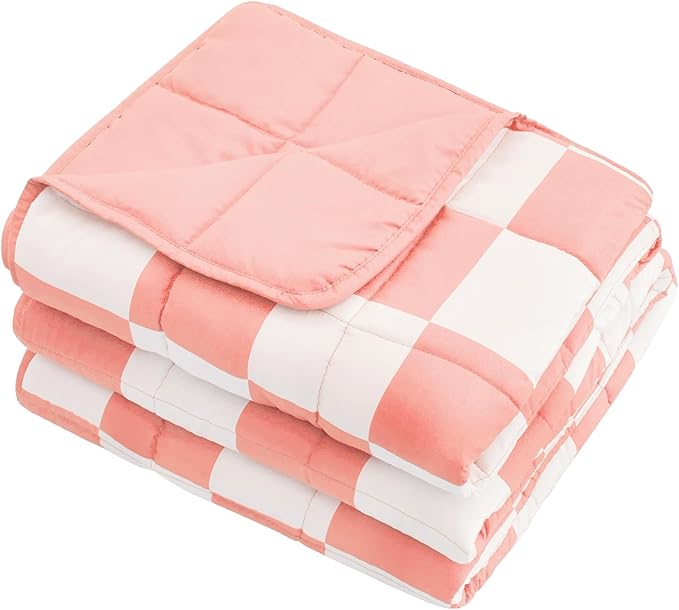 Pink Checkered Weighted Blanket for Adults 12lbs, 48"x72", Twin Full Size Cooling Plaid Heavy Throw Blanket for 110-130lbs, Microfiber Soft Thick Big Blankets Weighted Comforter Gift for Sleeping