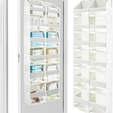 HOMELUX THEORY UPGRADED Over The Door Organizer Hanging - 100D EXTRA THICK & 50lbs HUGE CAPACITY 6 Large Front & 12 Side Pockets, Over The Door Shoe Organizer, Hanging Closet Organizer (Ivory, XL)