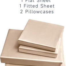 Satin Sheets California King Size - 4 Pieces Luxury Silky Soft Bed Sheets, Wrinkle-Free Champagne Satin Silk Sheet Set with 1 Deep Pocket Fitted Sheet, 1 Flat Sheet, 2 Pillow Cases