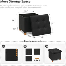B FSOBEIIALEO Storage Ottoman with Tray, Foot Stools and Ottomans with Legs, Storage Cube Seat Linen Black 15