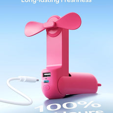 JISULIFE Handheld Mini Fan, 3 IN 1 USB Rechargeable Portable Fan [12-19 Working Hours] with Power Bank, Flashlight, Pocket Design for Travel/Summer/Concerts/Lash, Gifts for Women (Fuchsia)