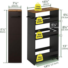 TEAMIX 4 Tier Slim Storage Cart with Handle, Slide Out Storage Rolling Utility Cart Mobile Shelving Unit Organizer Trolley for Small Spaces Kitchen Laundry Narrow Places (Black+Brown, 7-7/8'' W)