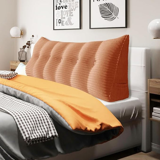 11 lbs Thickened Headboard Pillow Wedge Pillow Headboard Reading Pillow Bed for Comfortable Backrest Reading Triangular Pillow with Side Pocket Backrest Pillows for Sitting in Bed Queen