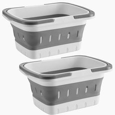 Foldable Plastic Shower Caddy Basket 2 Pcs, Portable and Durable Toiletries Caddy with Handles Ideal for Dorm, Bathroom, Cleaning, Kitchen, Camping, Waterproof, Easy to Clean (Grey 2 pack)