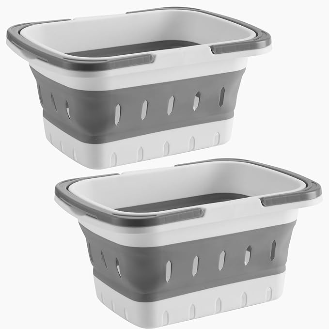 Foldable Plastic Shower Caddy Basket 2 Pcs, Portable and Durable Toiletries Caddy with Handles Ideal for Dorm, Bathroom, Cleaning, Kitchen, Camping, Waterproof, Easy to Clean (Grey 2 pack)