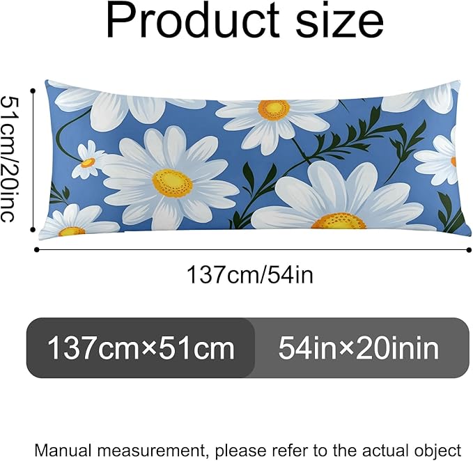 Microfiber Body Pillow Cover with Hidden Zipper,Comfortable Fabric,Floral Print Pattern Body Pillow Case,Lightweight and Breathable,The Size is 20 "X 54"(12-Little Daisy)