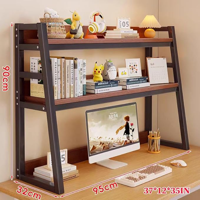 2-Tier Desktop Bookshelf, Wood Hutch Shelf Organizer, 29.9 x 12.6 x 35.4 inches, Study Room Storage Rack (Black, 30 * 12 * 35in)