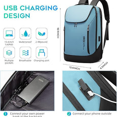 BANGE Business Smart Backpack Waterproof fit 15.6 Inch Laptop Backpack with USB Charging Port,Travel Durable Backpack (Light Blue(three Pocket), Medium)