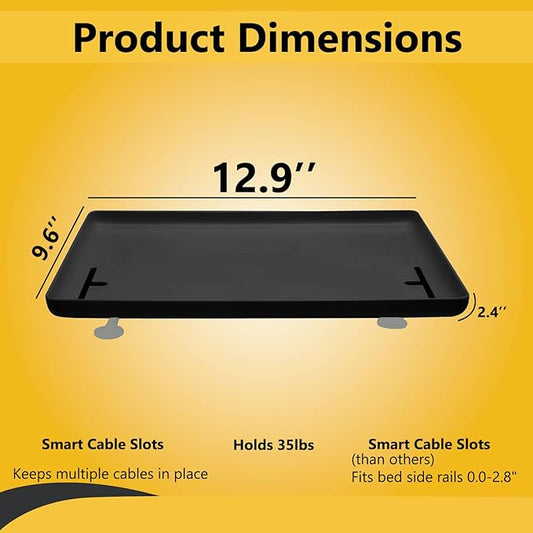 Bedside Shelf for Dorms – Space-Saving Clip-On Bed Tray with T-Shape Cable Management - Bed Caddy for College, Kids & Small Rooms