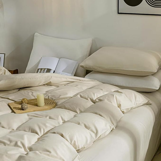 JELLYMONI Cotton Duvet Cover California King - 100% Washed Cotton Linen Like Textured Comforter Cover, 3 Pieces Soft Bedding Set with Zipper Closure (Light Khaki, Cal King 104"x98")