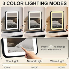 Portable Desk Vanity Mirror with Lights,Black Rechargeable Small Makeup Mirror with Lights,Mini Dorm Mirror,Touch Screen with 3-Color Lighting,Dimmable,for Tabletop,Bedroom,Bathroom