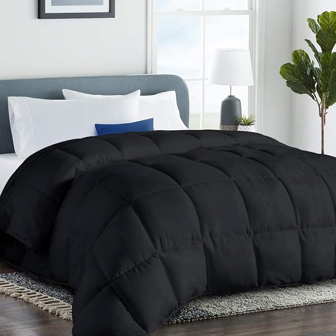 COHOME Quilted Queen Size Comforter - All-Season Down Alternative Duvet Insert - Luxury Hotel Winter Warm Black Comforter with Anti-Clump Tech & 8 Tabs- Reversible - Gift for Women & Men（88"x88"）