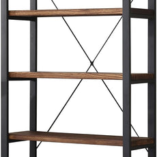 5 Tier Bookcase, Solid Wood Bookshelf Rustic Vintage Industrial Etagere Bookcase, Metal and Wood Free Vintage Bookshelf, Retro Brown (5-Tiers)