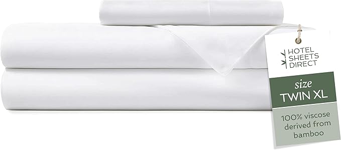 Hotel Sheets Direct 3 Piece Bed Sheet Set Twin XL Size, 100% Viscose Derived from Bamboo Sheets Set with 1 Pillowcase, Cooling & Breathable Luxury Bedding, Moisture-Wicking & Silky Soft Texture, White