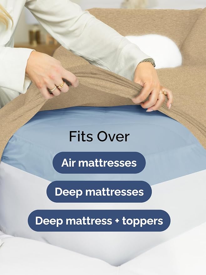 Extra Deep Pocket King Sheets - 4 Piece Breathable & Cooling Bed Sheets - Hotel Luxury Bed Sheet Set - Soft, Wrinkle Free & Comfy - Easily Fits Extra Deep Mattresses - Deep Pocket Heathered Tan Sheets