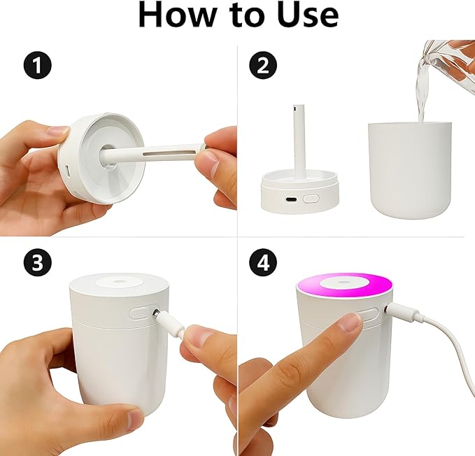 230ML Humidifier for Bedroom, Air Humidifier for Home, Plant Humidifiers Indoor Small with LED Colorful Gradient Light, USB Powered for Desk, Car, Travel, Hotel Room (Black)