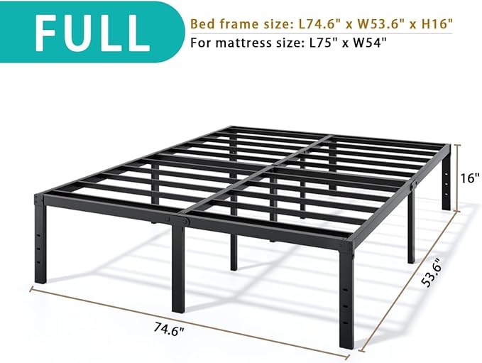Metal Bed Frame Full Size - 16 Inch Heavy-Duty Full Platform Bed Frame No Box Spring Needed, Easy Assembly, Noise-Free, Sturdy Mattress Foundation, Underbed Storage Space