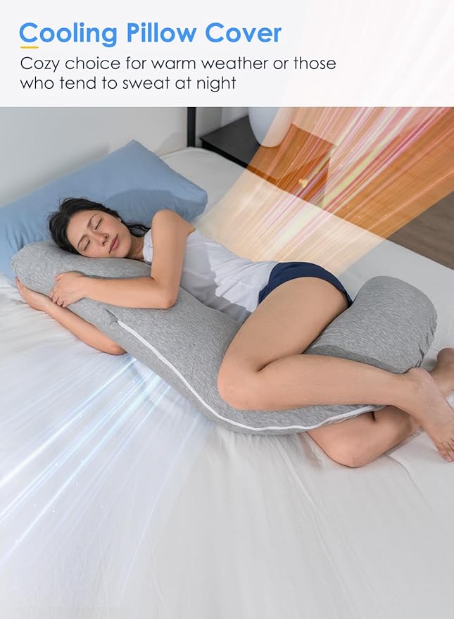 QUEEN ROSE Body Pillow, Full Body Support Pillow for Side Sleepers, Cooling Soft S Shaped Hug Pillow for Adults, Grey