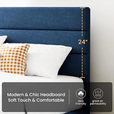 SHA CERLIN Full Platform Bed Frame with Upholstered Fabric Headboard, Mattress Foundation with Strong Wooden Slats Support, No Box Spring Needed, Blue