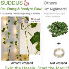 suddus 200 LED Vine with Light Plug in, 6.5ft x 6.5ft Ivy Fairy Curtain Lights with Remote, Leaf Fairy Lights for Wall,Bedroom, Dorm, Wedding, Party, Indoor Decor(Warm White)