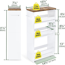 TEAMIX 4 Tier White Slim Storage Cart with Handle, 7.9''W Slide Out Storage Rolling Utility Cart Mobile Shelving Unit Organizer Trolley for Small Spaces Kitchen Laundry Narrow Places
