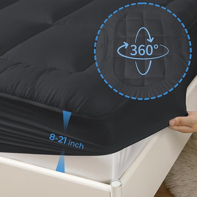 YUGYVOB Full Mattress Topper - 600GSM Extra Thick Cooling & Breathable Mattress Pad with Deep Pocket 8"-21" & Soft Down Alternative Filling, Grey