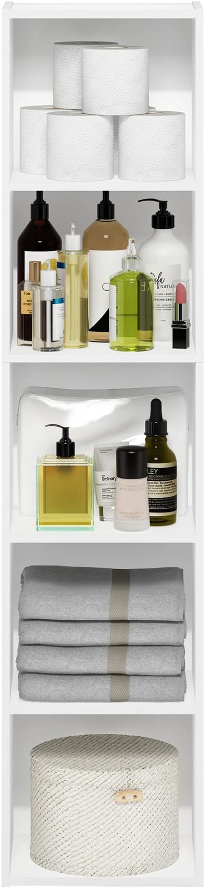 Furinno PASIR Book Shelf, 5-Tier Modern Bookshelf, Open Shelves Bookcase 9 x 12 x 52, for Living Room, Bedroom, Home Office, White