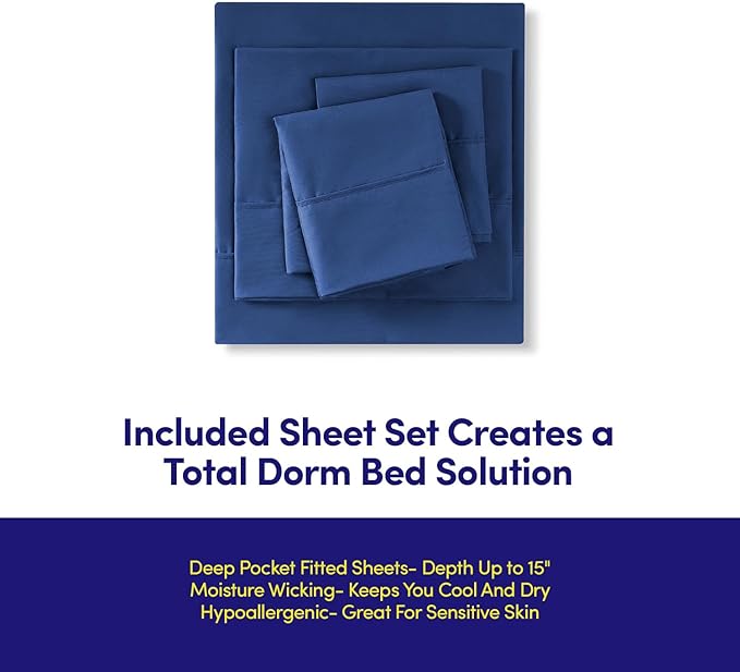 Dorm Room Essentials College Bedding Comforter Set 5 Piece Twin XL Size Bed in a Bag for College Students Boys and Girls, Twin XL, Royal Blue