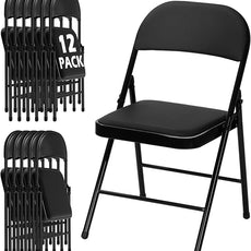 12 Pack Black Folding Chairs with Padded Cushion for Outside, Portable Stackable Commercial Metal Foldable Chairs with Steel Frame for Home Events Office Wedding Party, 350lbs Capacity