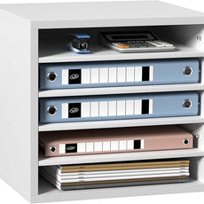 VEVOR Literature Organizers, 5 Compartments Office Mailbox with Adjustable Shelves, Wood Literature Sorter 13.9x12x13 inches for Office, Home, Classroom, Mailrooms Organization, EPA Certified, White