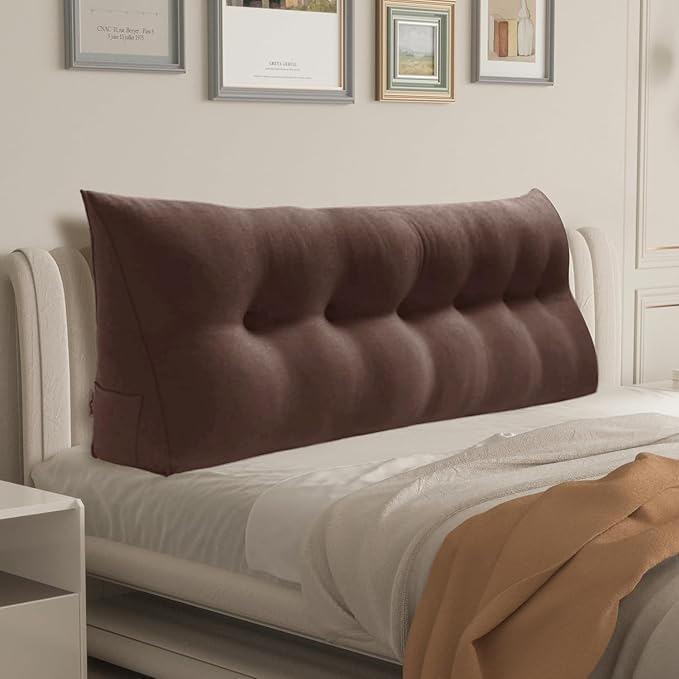 WOWMAX 85% Linen 15% Cotton Blend Headboard Pillow – California King Size Reading Wedge Backrest for Bed, Handmade Firm Support Bolster Cushion with Removable Cover, Premium Bed Rest Pillow, Brown