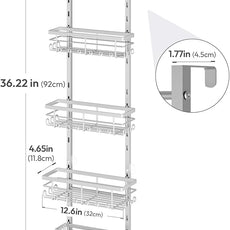 SWTYMIKI Over The Door Shower Caddy - 4 Tier Rustproof Hanging Shower Organizer with Adjustable Shelves, 40 Hooks & Soap Holder, Hanging Shower Rack Storage for Bathroom Accessories, Silver