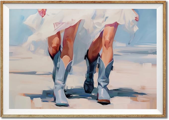 YUOPTKITR Cowgirl Boots Poster Blue Boots Wall Decor Trendy Western Coastal Wall Art Retro Cowboy Boot Painting Western Aesthetic Canvas Prints Poster Apartment Beach House Decor UNFRAMED 16 X 24 in