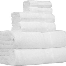 Amazon Basics 6 Piece Oversized Fade resistant Towel set, 100% Cotton towels for bathroom, soft and absorbent, 2 Bath Towels, 2 Hand Towels and 2 Washcloths bathroom towel set, White