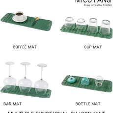 Silicone Dish Drying Mat for Multiple Usage,Easy clean,Eco-friendly,Heat-resistant Silicone Mat for Kitchen Counter,Sink,Bar,Bottle,or Cup Green M 17 inches x 6 inches