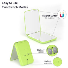 Kintion Pocket Mirror, 1X/3X Magnification LED Compact Travel Makeup Mirror with Light for Purse, 2-Sided, Portable, Folding, Handheld, Small Lighted Mirror for Gift, Light Green