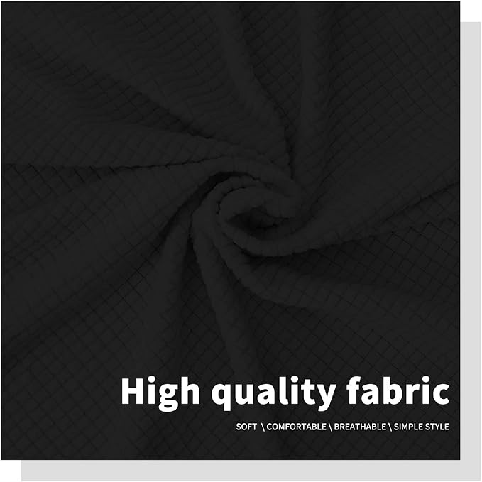 Easy-Going Stretch Bed Headboard Cover,Small Square Jacquard Headboard Slipcover, Dustproof Bed Head Cover for Bedroom (Queen,Black)