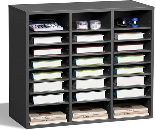 VEVOR Literature Organizer, 24 Compartments Office Mailbox with Adjustable Shelves, Wooden Mailbox Sorter Medium Density Fiberboard Office Home Classroom Storage for Files, Documents, Papers, Grey