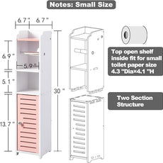 AOJEZOR Toilet Paper Holder Stand: Small Bathroom Storage Cabinet - Rose Dawn - White