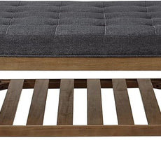 24KF Large Square Upholstered Tufted Linen Ottoman Coffee Table, Large Footrest Ottoman with Solid Wood Shelf- Charcoal