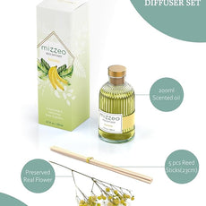 MIZZEO Reed Diffuser Set, Banana 6.76 fl oz Highly Scented Room Diffuser Home Fragrance Essential Oil Reed Flower Diffuser, House Bedroom Office Decor & Gifts