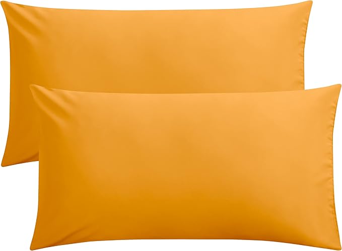 FLXXIE 2 Pack Microfiber King Pillow Cases, 1800 Super Soft Pillowcases with Envelope Closure, Wrinkle, Fade and Stain Resistant Pillow Covers, 20x36, Ginger Yellow