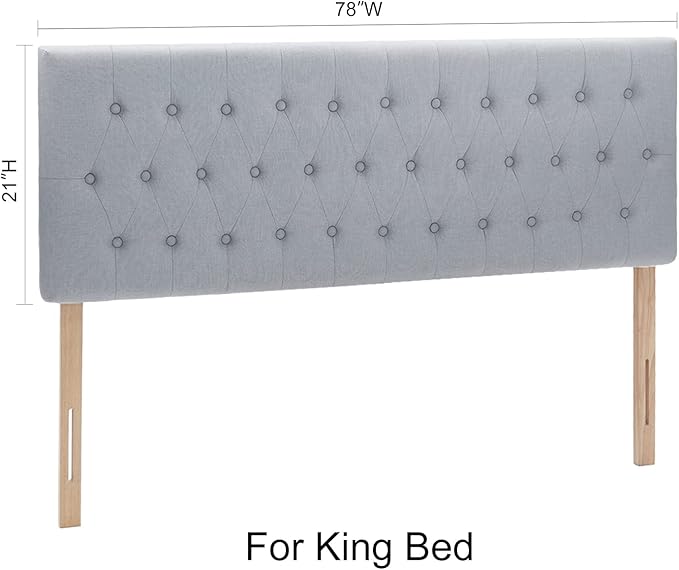 Kingfun Headboards for King Size Bed in Modern Button Design, Premium Linen Fabric Upholstered Tufted Bed Headboard, Adjustable Solid Wood Head Board, Grey