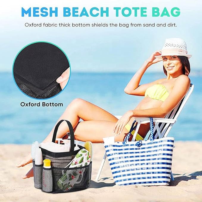 Mesh Shower Caddy, Portable Hanging Shower Bag with 8 Pockets, Quick Dry Dorm Shower Caddy for College, Gym, Bathroom (Black)
