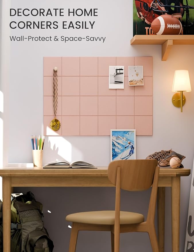 Felt Bulletin Board Tiles -28"x18" Cork Board Alternative for Office Decor, Push Pin Board Wall Organizer 6-Pack-Pink