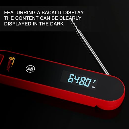 KULUNER The Latest Thermocouple Instant Reading Meat Thermometer Digital,Faster Less Than 0.6 Second Response,IP67 Waterproof Thermometer Suitable for Grilling, Cooking,BBQ Gifts for Men (Red)