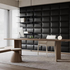 Black Stick-On Wall Mounted Headboard - 6-Piece Modular Bed Backboard for Queen Size Beds, 24 x 12 Inches Each, Easy-to-Install, Sound-Proofing, and Decorative Bed Headboard for Modern Bedrooms