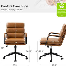 HULALA HOME Modern Faux Leather Home Office Chair with Tilt Lock & Metal Base, Desk Chair with Wheels & Padded Cushion, 360° Swivel Wide Seat Computer Task Chair, Camel