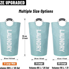 Caroeas 100L Laundry Basket,Large Laundry Hamper, Laundry Bag with Padded Handles, Clothes Hamper Stands Up Well, Collapsible Free Standing Easy Storage Washing Bin (Light Blue,100L)